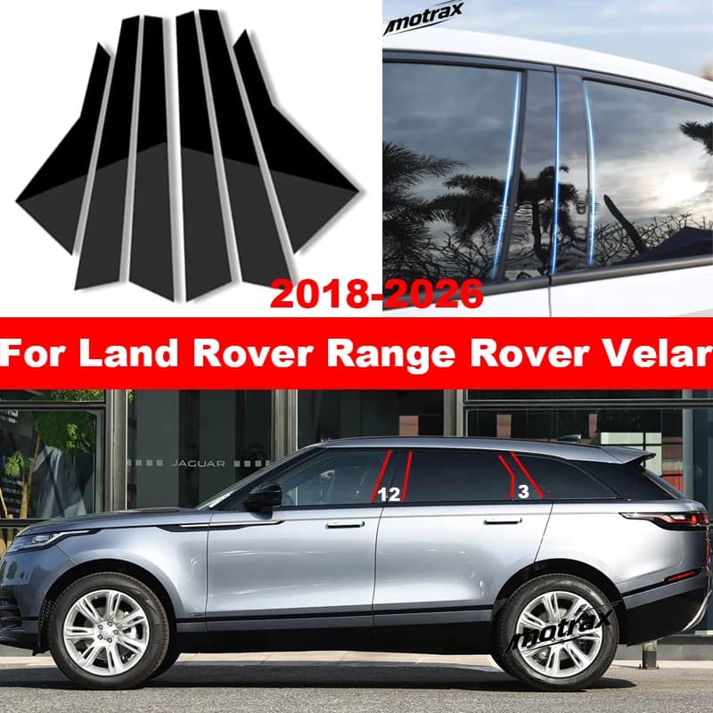 Glossy Black PC B‑C Pillar Sticker Car Window Central Column Trim Decor Cover for Land Rover Range Rover Velar 2018-2026