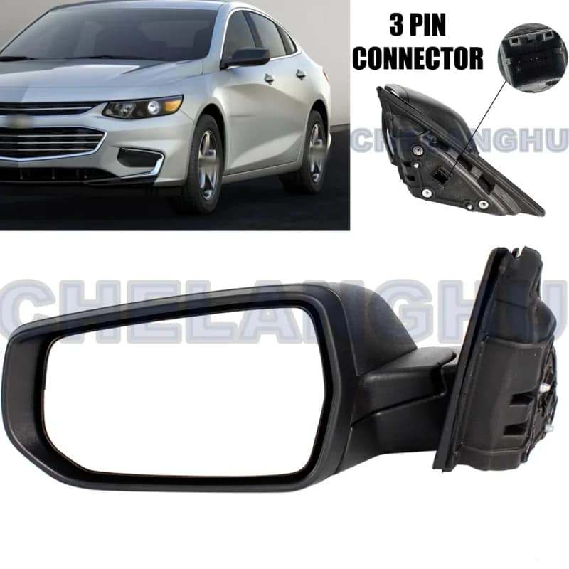 Left Side Mirror Assembly For Chevrolet Malibu 2016 2017 2018 2019 2020 2021 2022 US Version Car 3 Pins Satin Black Power Adjust