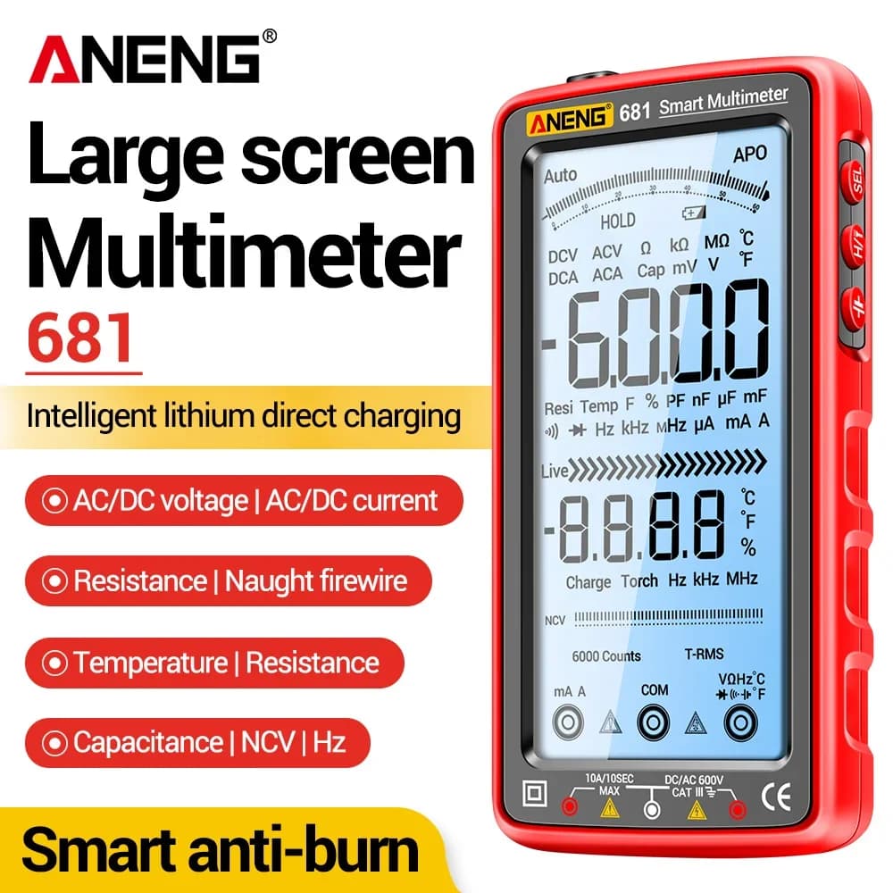 Multimeter Digital Smart ANENG 681 Tester Rechargable Non-contact AC/DC Voltage Current LCD Screen Electrician Repair Detector