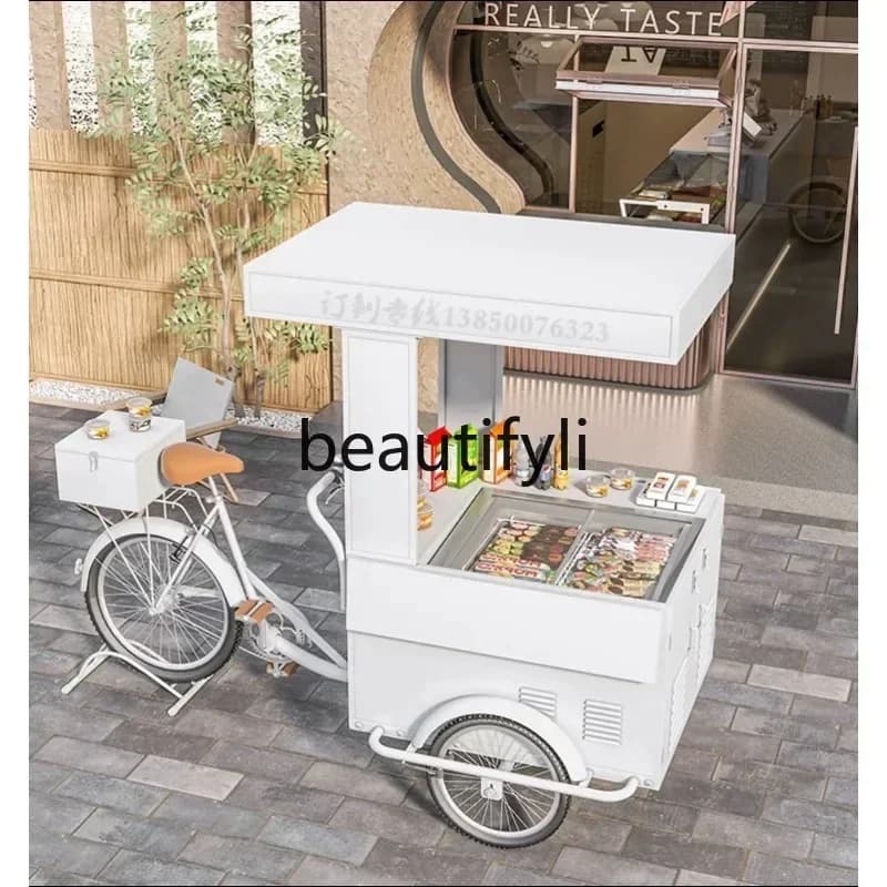 35Mobile Cycling Reverse Donkey Ice Cream Cart Display Cabinet Multi-Functional for Mall Display
