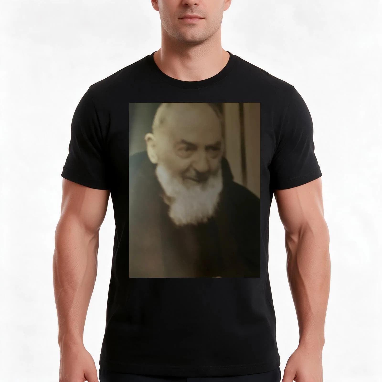 Saint padre pio. T-Shirt, Summer Casual Cotton Tee, Oversized Streetwear Tops, Vintage Graphic Print, Loose Fit Short Sleeve
