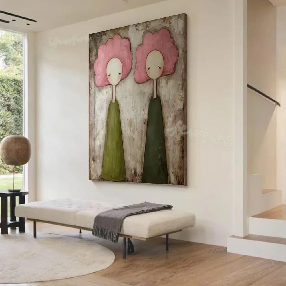 100% Handmade Abstract Oil Painting - Wabi-Sabi Figure Canvas Mural Top Wall Art for Home Living Room Decor Image Unique Artwork