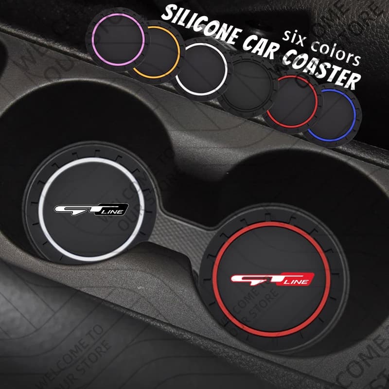 2Pcs For KIA ‌GT Line LOGO Ceed Stonic Sorento K5 Stinger Car Silicone Coaster Anti-Slip Water Cup Drink Mat Interior Decoration