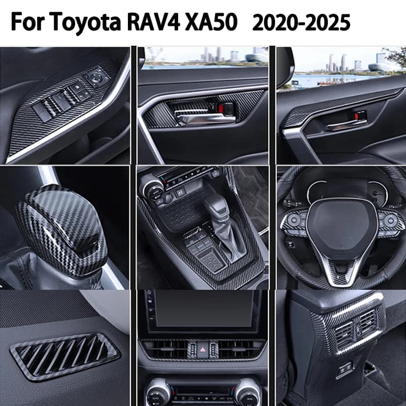 For Toyota RAV4 XA50 2020-2025 ABS Carbon Fiber Window Swtich Panel Trim Gear Shift Cover Door Handle Decal Interior Accessories