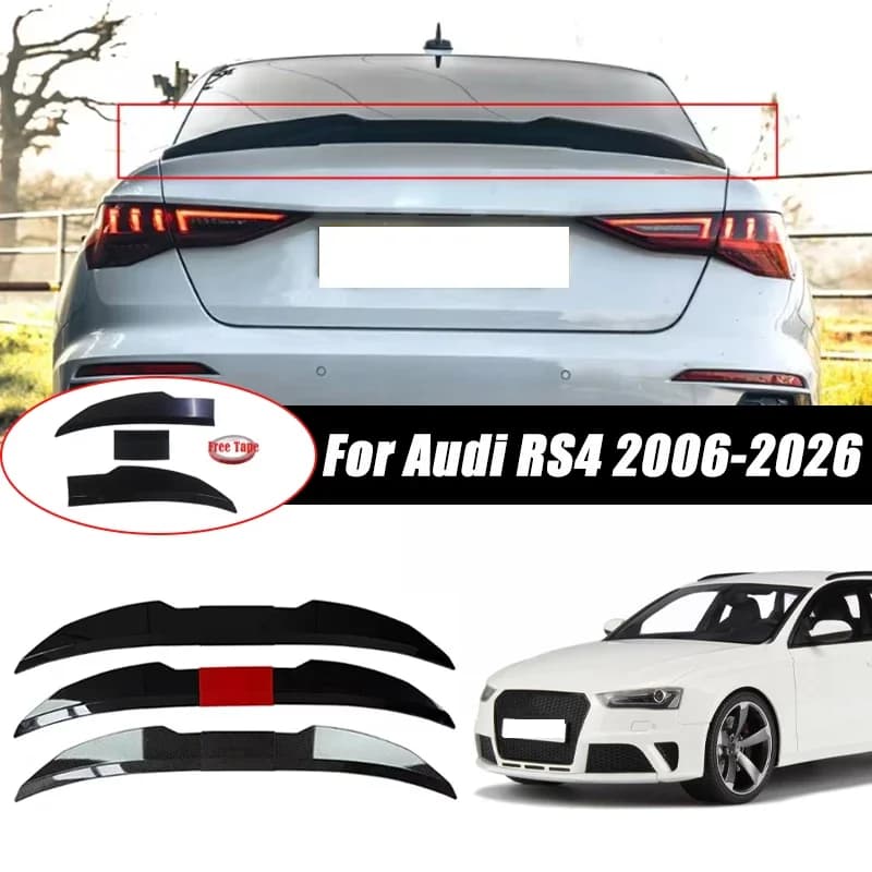3pcs Sedan Rear Trunk Spoiler For Audi RS4 2006-2026 Adjustable DIY Modified Trunk Spoiler Automotive Accessories