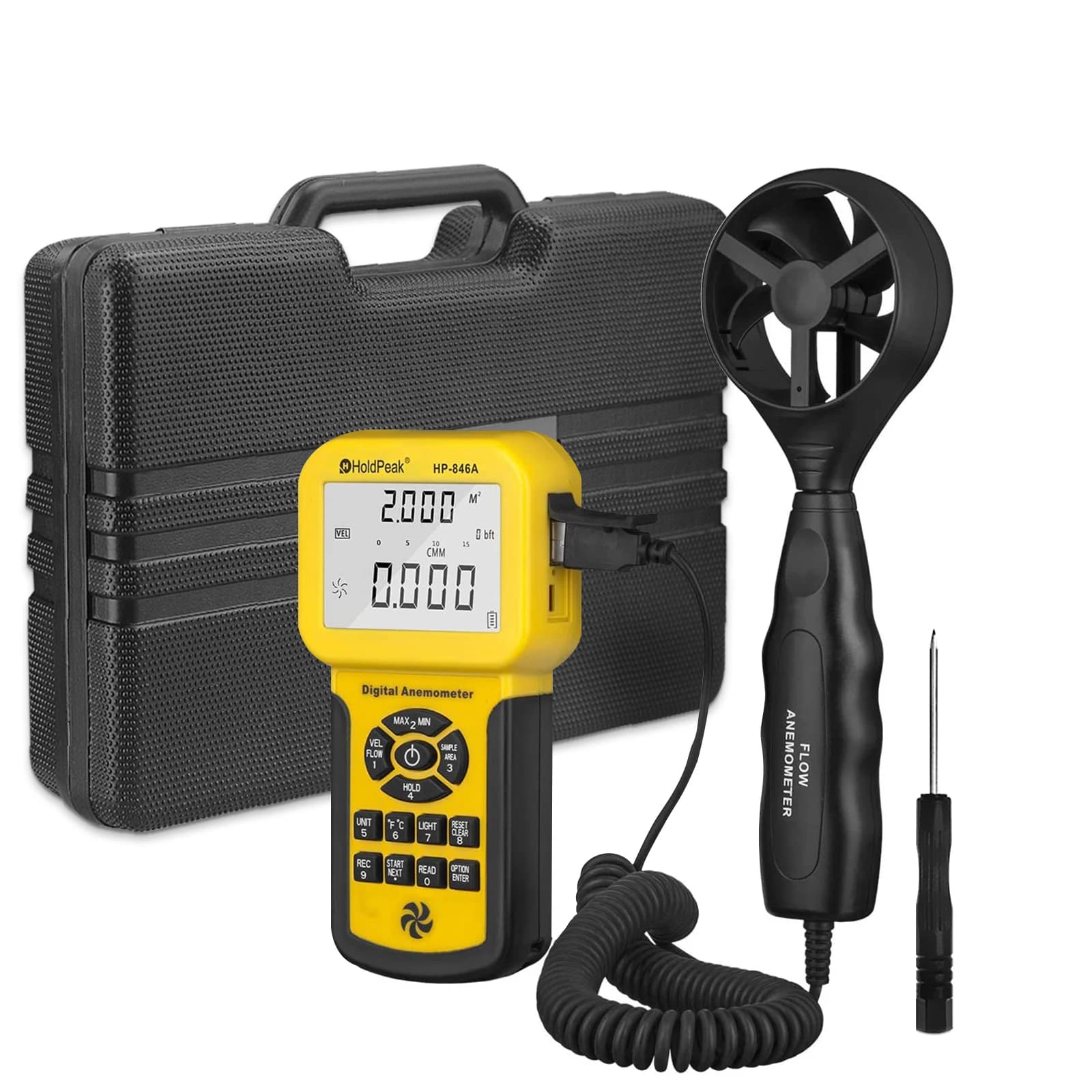 HP-846A Pro HVAC Anemometer, Hot Wire Air Flow Meter with Telescopic Probe, 0.1-30m/s Wind Speed & CFM Volume Tester