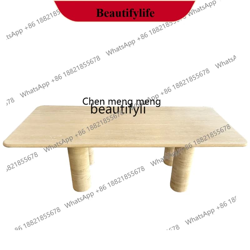 z183 Natural travertine dining table Italian minimalist villa hotel simple model room long dining table