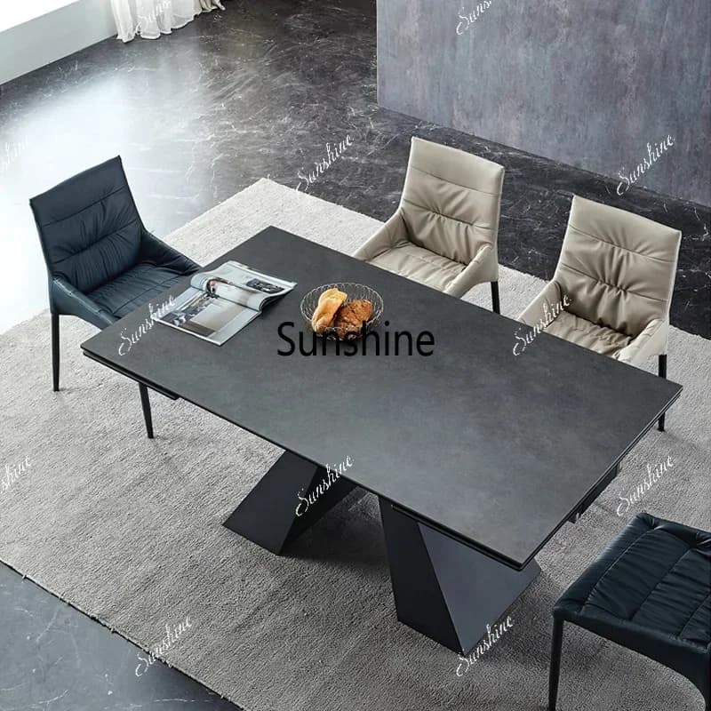 Extendable Rock Slab Dining Table, Italian Minimalist Extra Long Two Side Stretch Dining Table, Rectangular Folding Dining Table