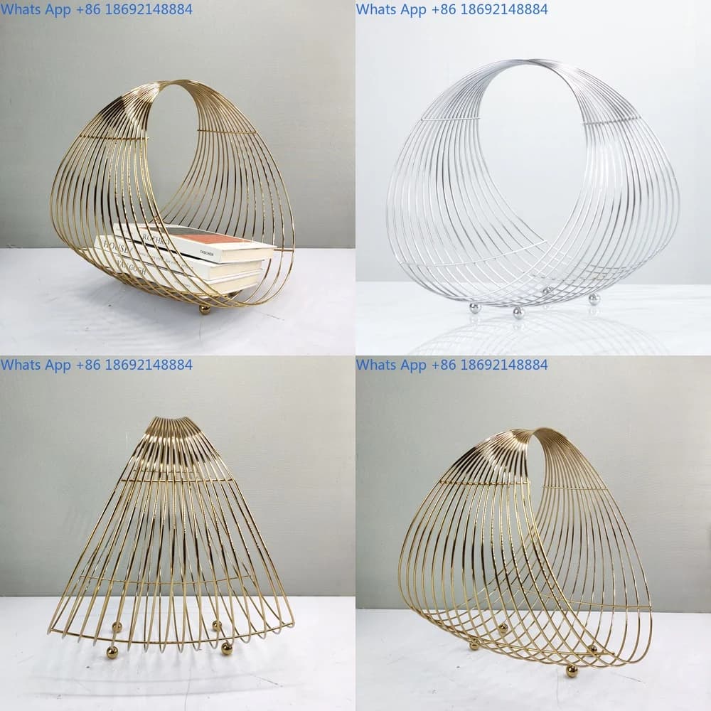 Nordic Geometric Metal Book Basket Shelf Creative Desktop Storage Rack for Magazines and Files