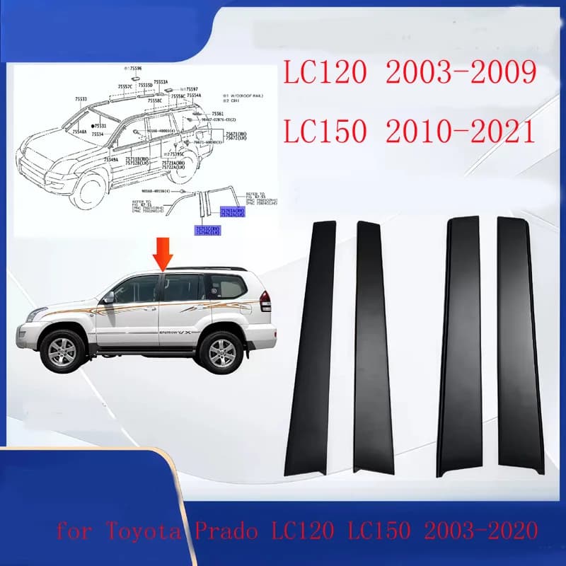 Car Accessories B-Pillar Door Window Exterior Trim Panel for Toyota Prado LC120 LC150 2003-2021 Center Pillar Cover Plate