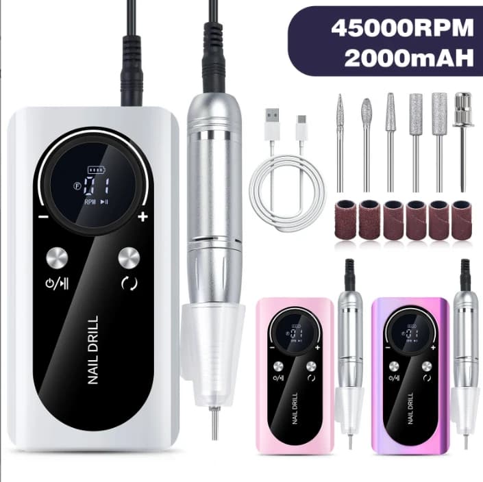 Professional Portable Rechargeable Electric Nail Drill 45000RPM Manicure Pedicure Polishing Tool