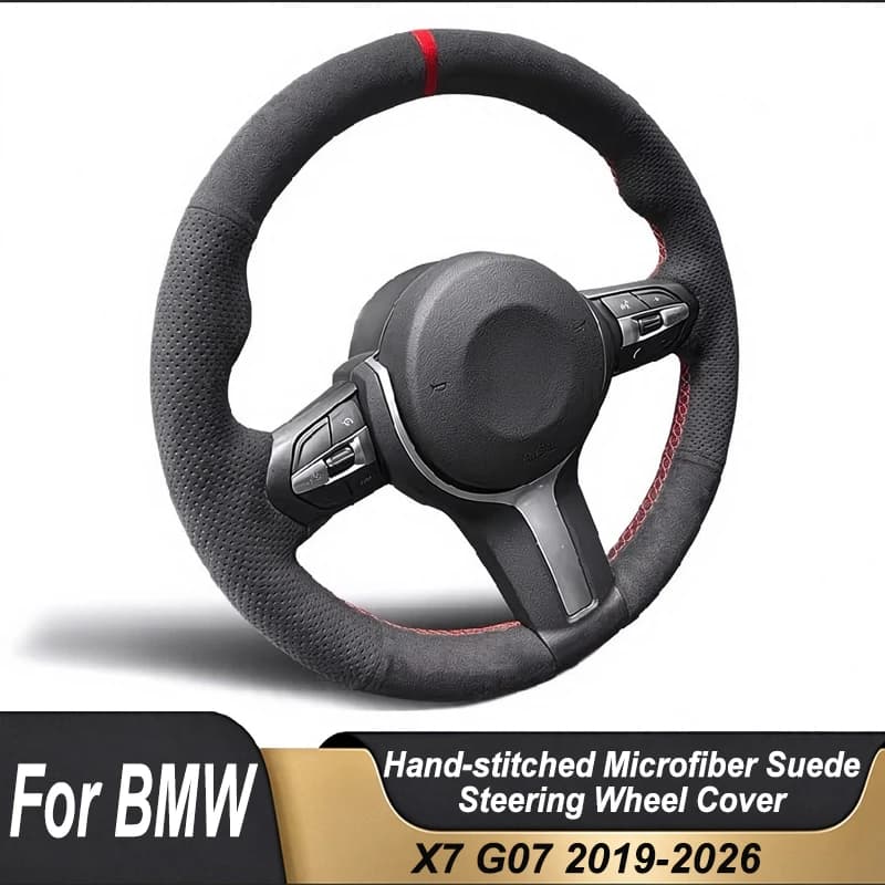 Custom Hand Stitched Black Microfiber Suede Non-slip Car Steering Wheel Cover For BMW X7 G07 2019-2026 2020 2021 2022 2023 2024