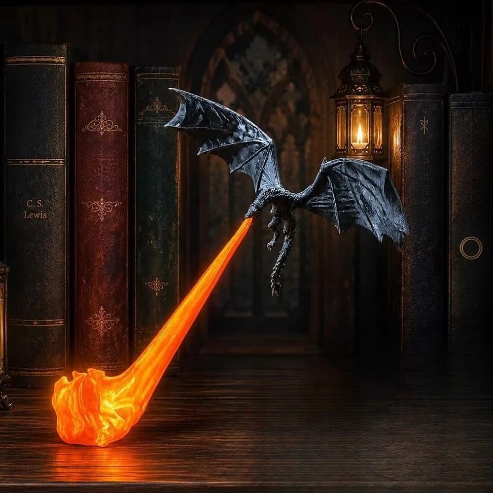 Fire Breathing Dragon Bookshelf Nook Light 3D Printed Flying Dragon Shelf Decor Lover Gift for Halloween Indoor Table Display
