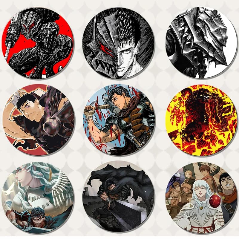 58mm Anime Berserk Enamel Pins Black and White Handmade Brooch Cartoon Cosplay Badge on Backpack Jewelry Accessories Gifts
