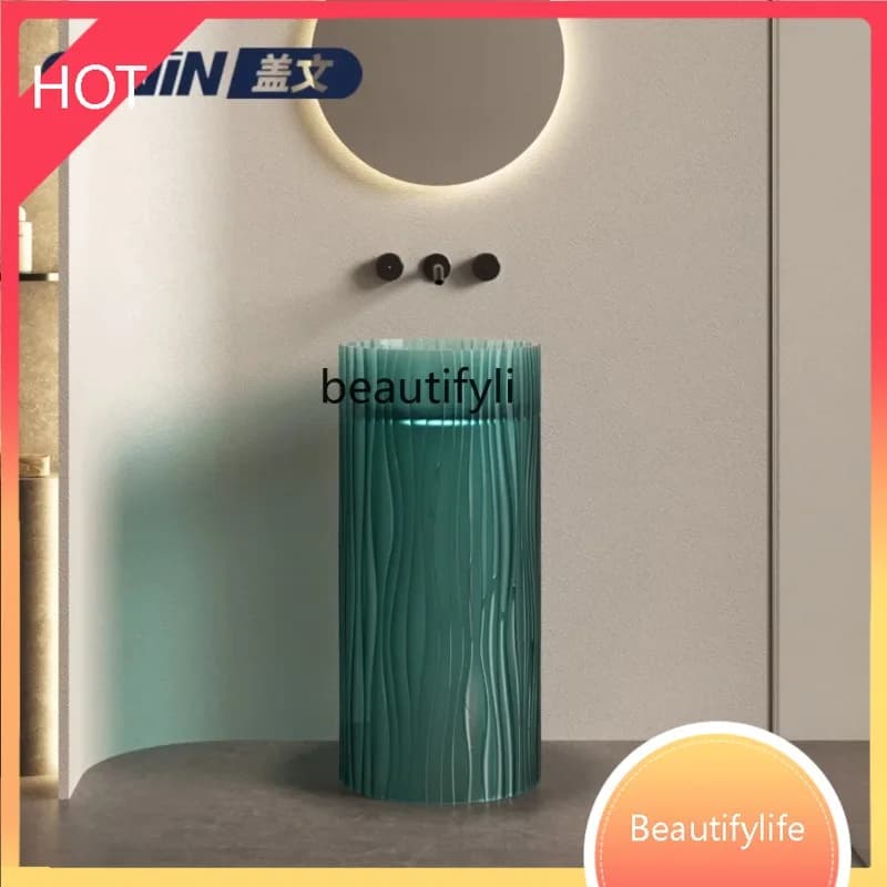 XX80 Corrugated transparent round washbasin integrated floor-to-ceiling colored crystal resin column basin