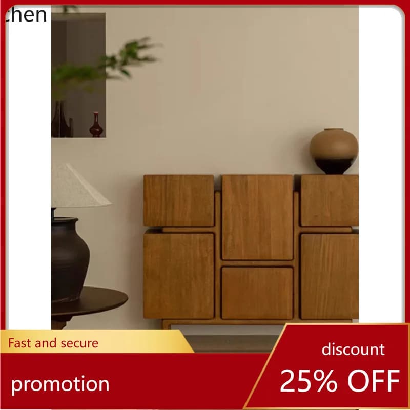 YFY Solid Wood Sideboard Vintage Storage Entryway Cabinet Living Room Organizer Tea Cabinet