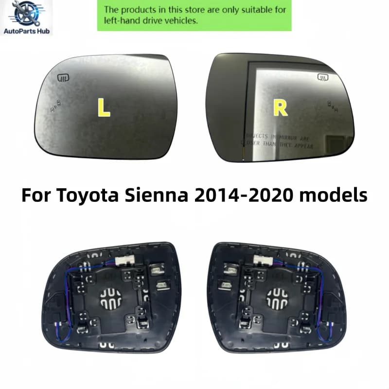 Rearview Mirror Glass with Heated Blind Spot Warning for Toyota Sienna 2014-2020 Models