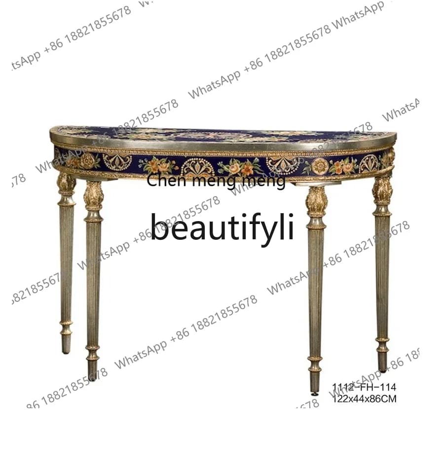 French multi-layer solid wood hand-painted semi-circular entrance table foyer decorative entrance table2936