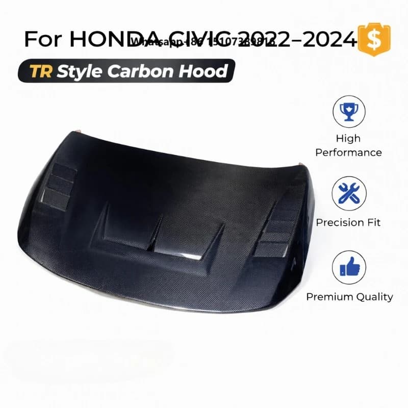 New Carbon Fiber Hood for 11th Gen (2022-2024) | Type R Style Replacement | High Polished Surface | OEM-Style Bolts