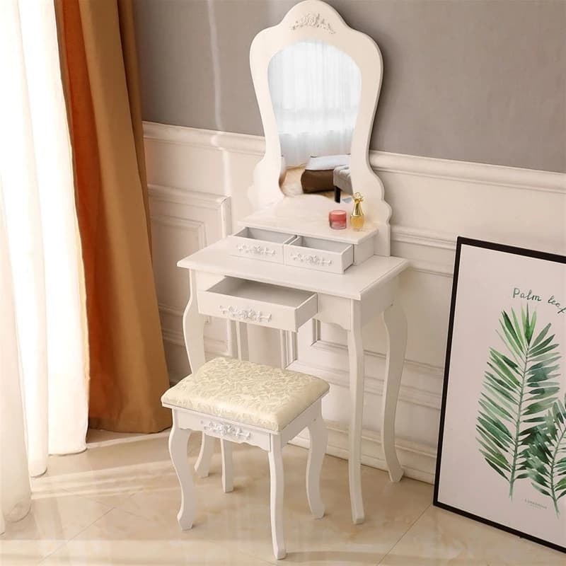 Irregular shape single mirror dressing table set with 3 drawers