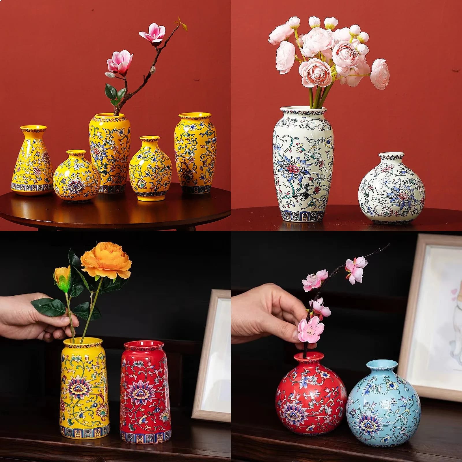 Small Ceramic Vase for Handmade Elegant Vintage Chinese Painting Enamel Glazed Porcelain Decorative Vases for Office Home