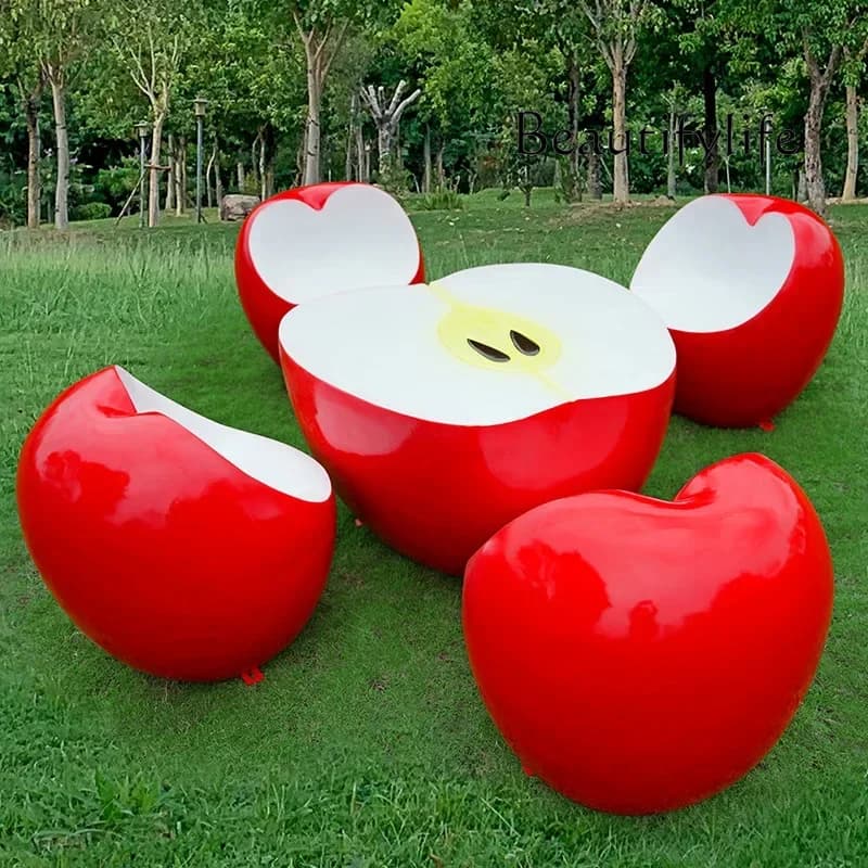 A Square simulation fruit apple seat stool fiberglass outdoor leisure seat ornament sculpture garden table