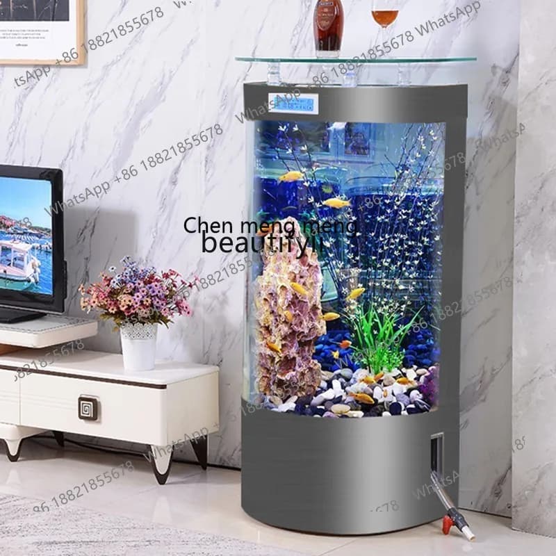 E153 New fish tank living room household floor tank household aquarium ecological semi-round fish tank free of water change