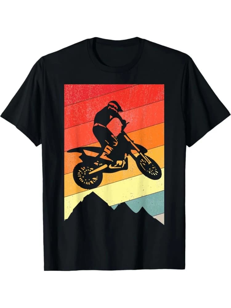Vintage Dirt Bike Motocross-Motorcycle Rider&Bike Graphic design -100% cotton O-neck short sleeve casual printed men's T-shirt.