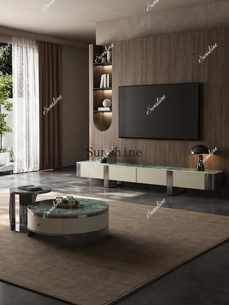 Large and small apartment rock slab simple living room light luxury high-end round coffee table  FT