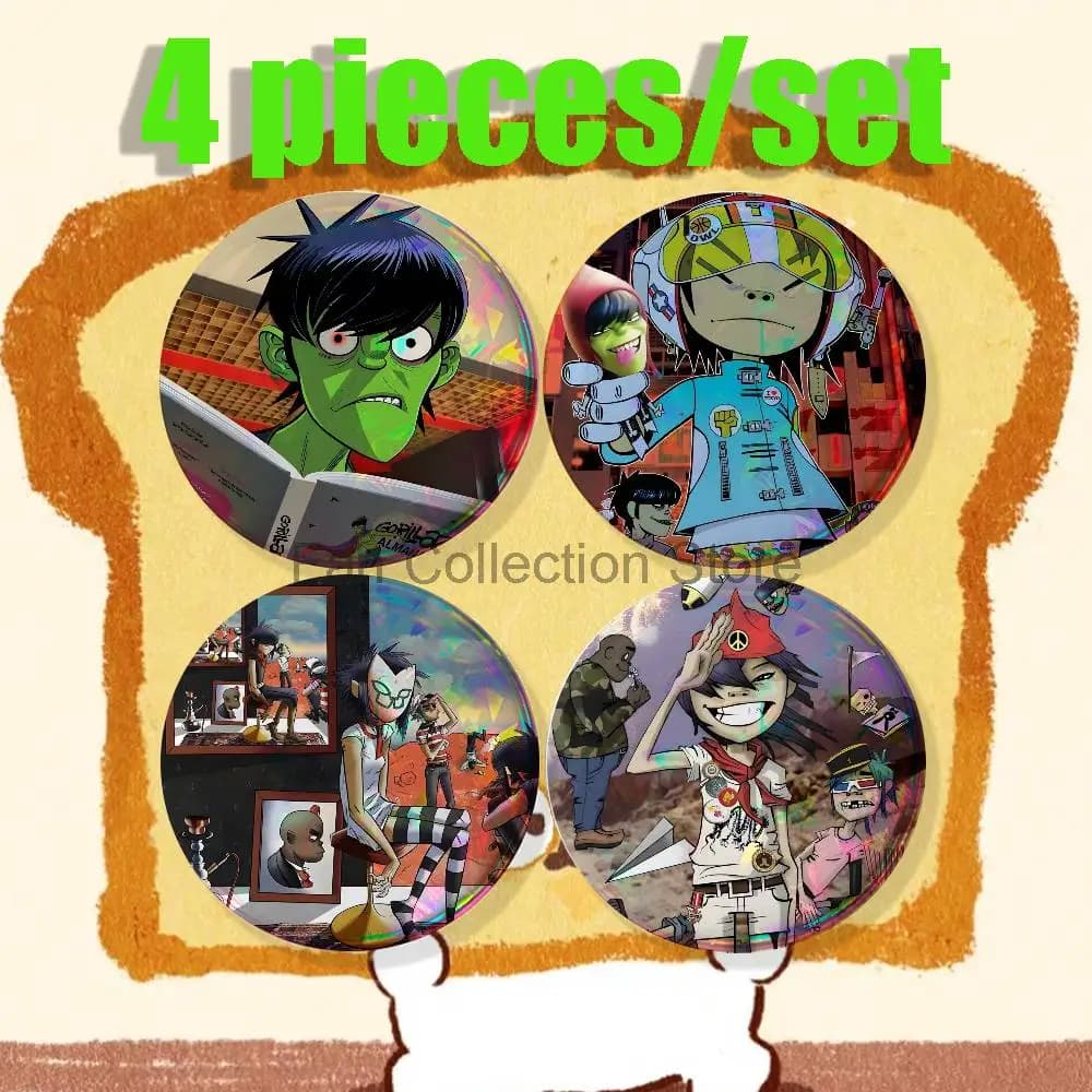 Noodle Murdoc Niccals G-Gorillaz 4-piece set Enamel Pins Badge Fashion Jewelry Accessories Round Snap-in Brooch on Backpack