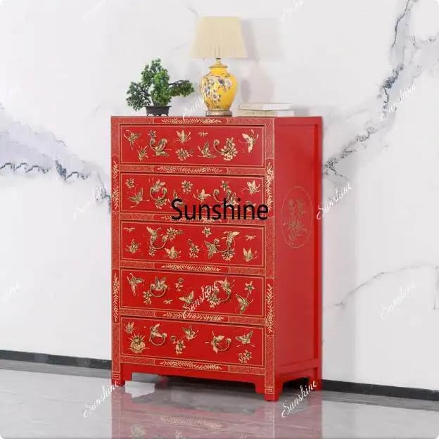 Bedroom locker Classical solid wood hand-painted foyer side cabinet