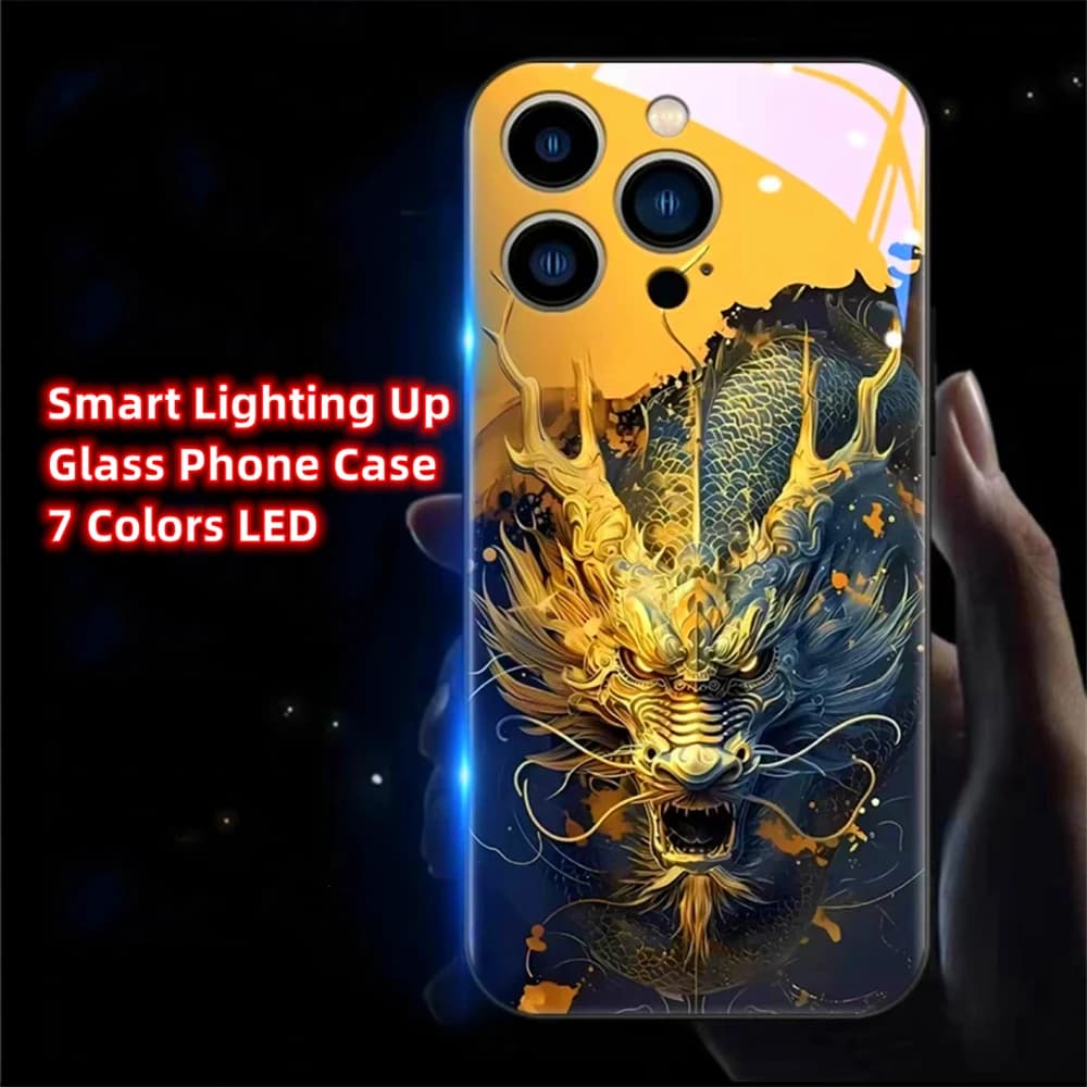 Divine Dragon Breaks Dawn Led Light Phone Case Call Flash Glitter Cover For OPPO Reno 8 9 10 11 12 13 Pro Plus