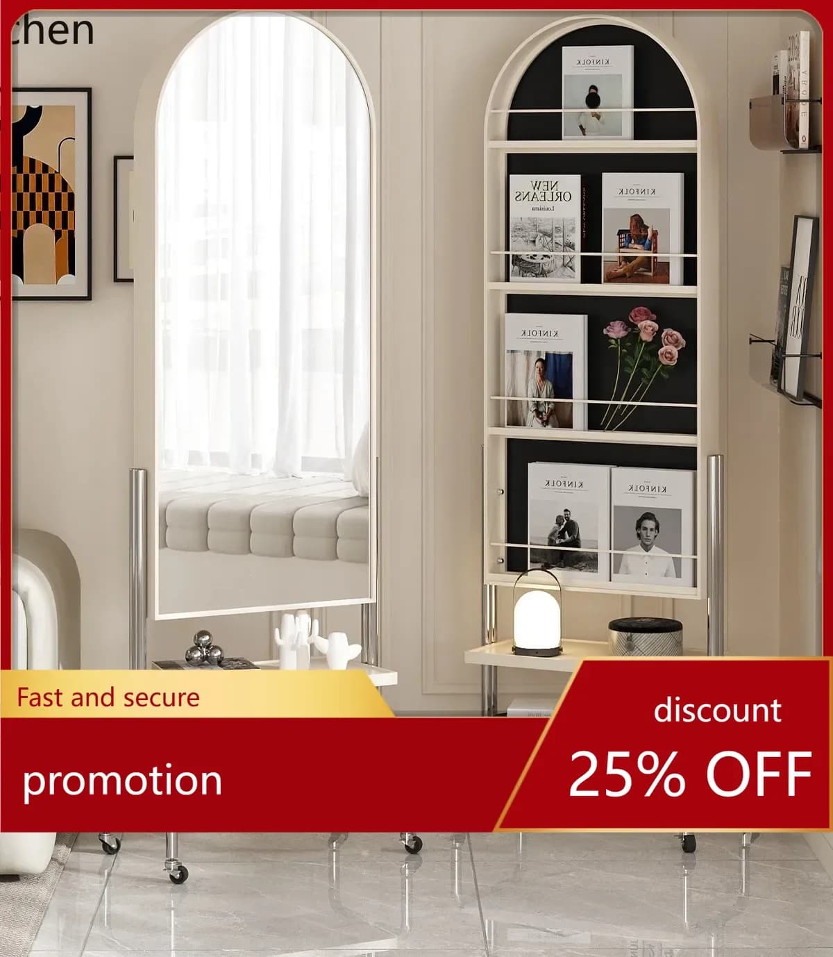 YFY Movable Full-Length Mirror Storage Dressing Mirror with Wheels Fitting Mirror