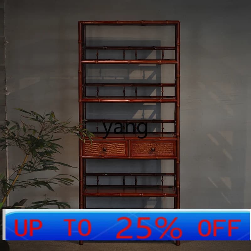 LH  Ming-style bookshelf handmade round bamboo antique grid rack Chinese display rack
