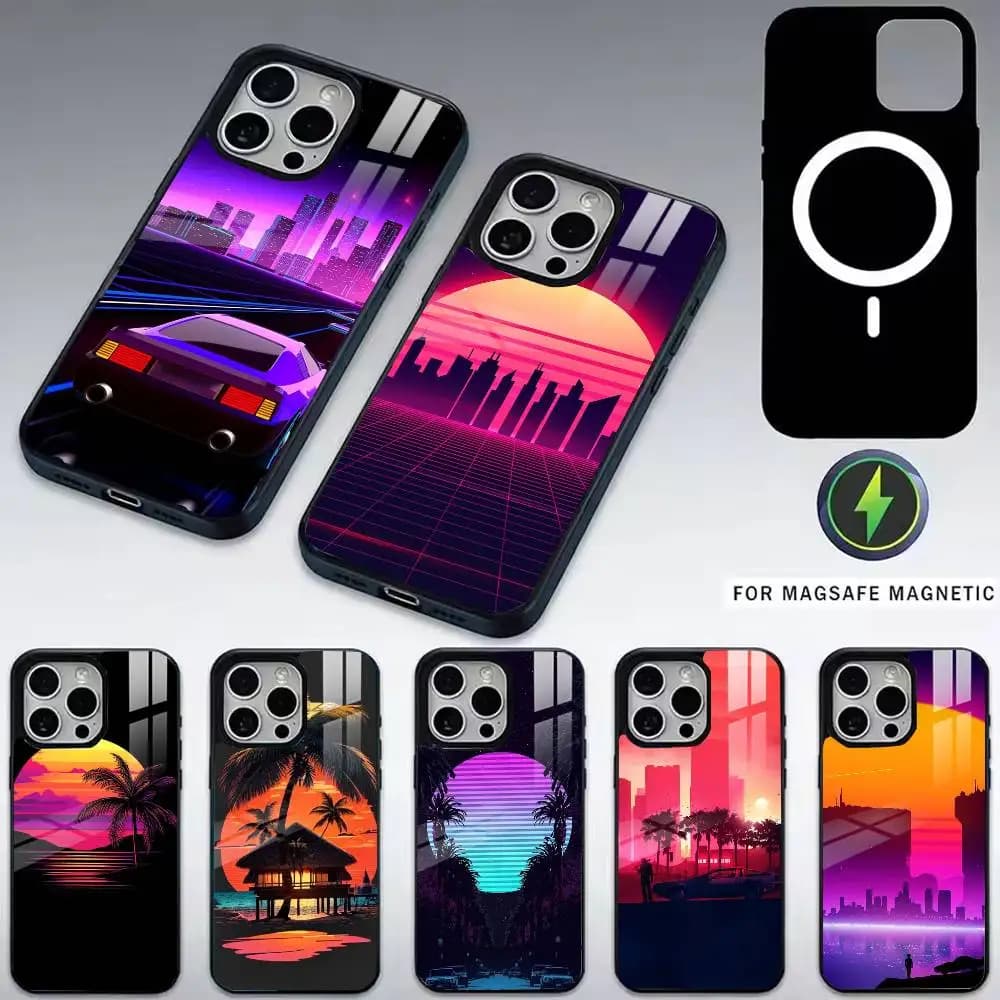 Miami Vice Retro New Wave-e Phone Case For iPhone17,16,15,14,13,12,11 Plus,Pro Magnetic with Magsafe Wireless Charging