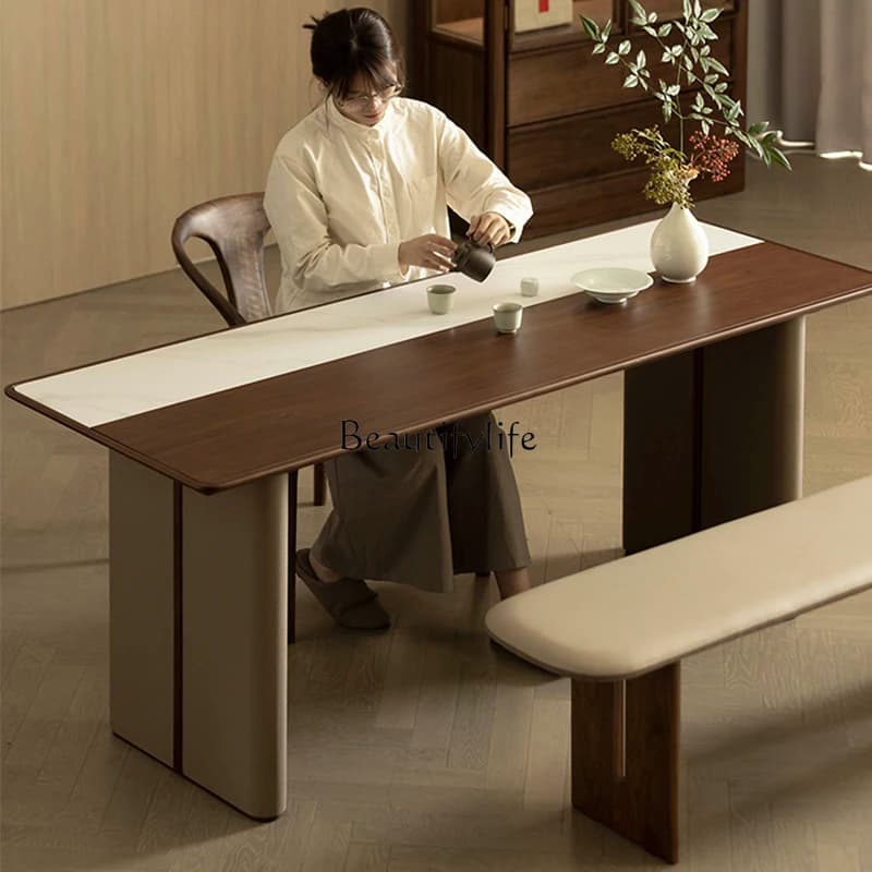 Black walnut solid wood tea table New Chinese-style household tea room Living room long table