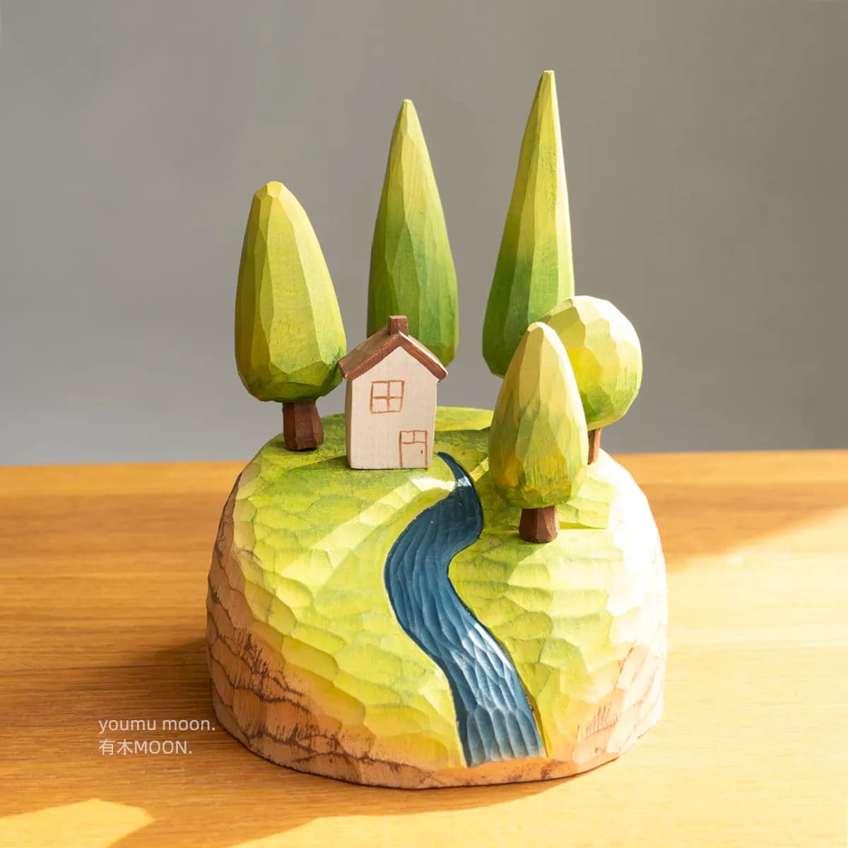 Forest Cabin Healing Wood Carving Tabletop Ornament with Magnetic Suction Design High-end Home Decoration Crafts Gift