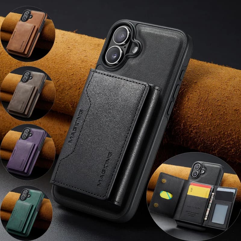 Detachable Leather Wallet Case With Magnetic Phone Cover for iPhone 16 Pro Max 15 Plus 14 13 12 Pro