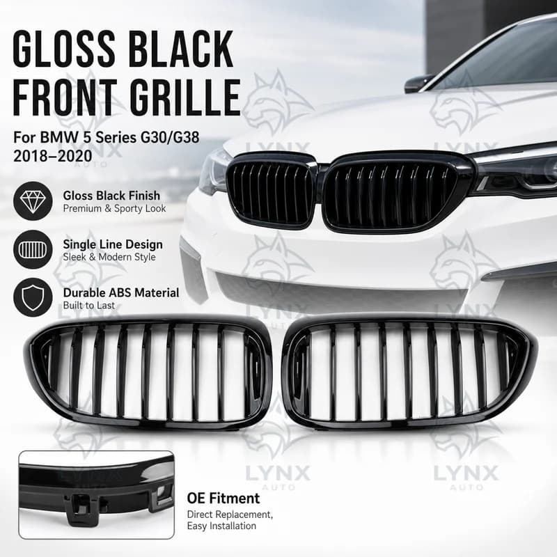 For BMW 5 Series G30/G38 2018 2019 2020 Single Line Gloss Black Front Grille Replacement Tuning Air Intake Grille