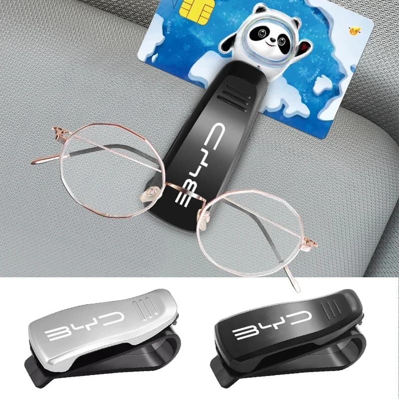 Car Sun‑Visor Sunglasses Clip Glasses Holder For BYD Atto3 Seal Han Tang Dolphin Song Yuan BYD Logo Multi‑Function Card Clip Aut