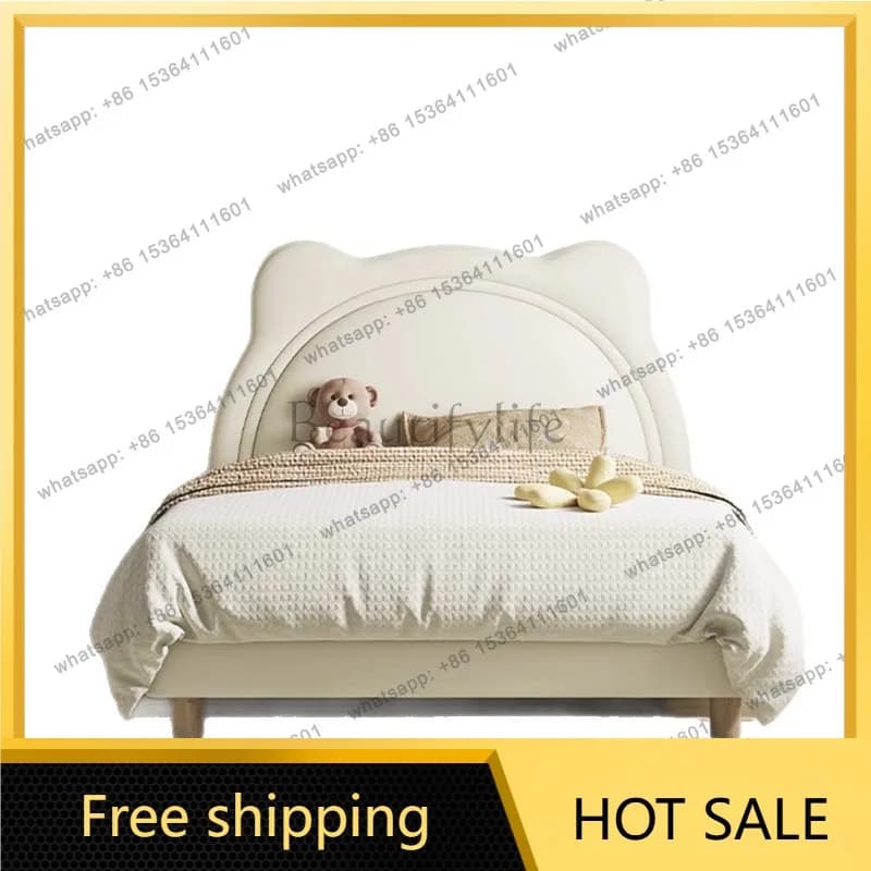 Factory Direct Sales Leather Modern Simple Cute Solid Wood Single Storage Bed