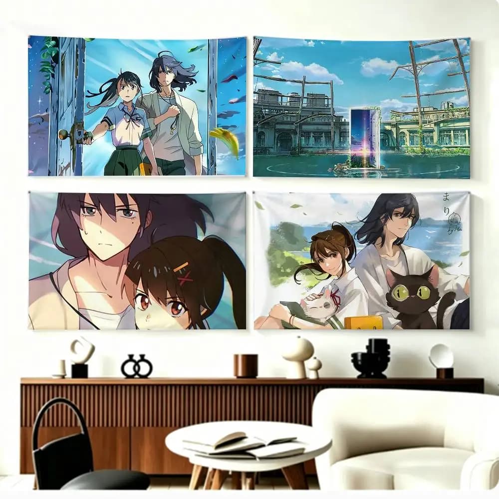 COOL Anime S-Suzume   Flags Wall Hanging Background Art Banner for Bedroom Home Outdoor Decor