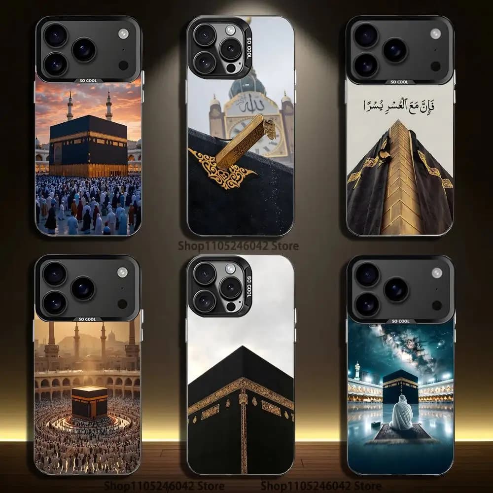 Moslem and kaaba For iPhone 17,16,15,14,13,12,11,Pro,MAX Black Candy Matte Cover