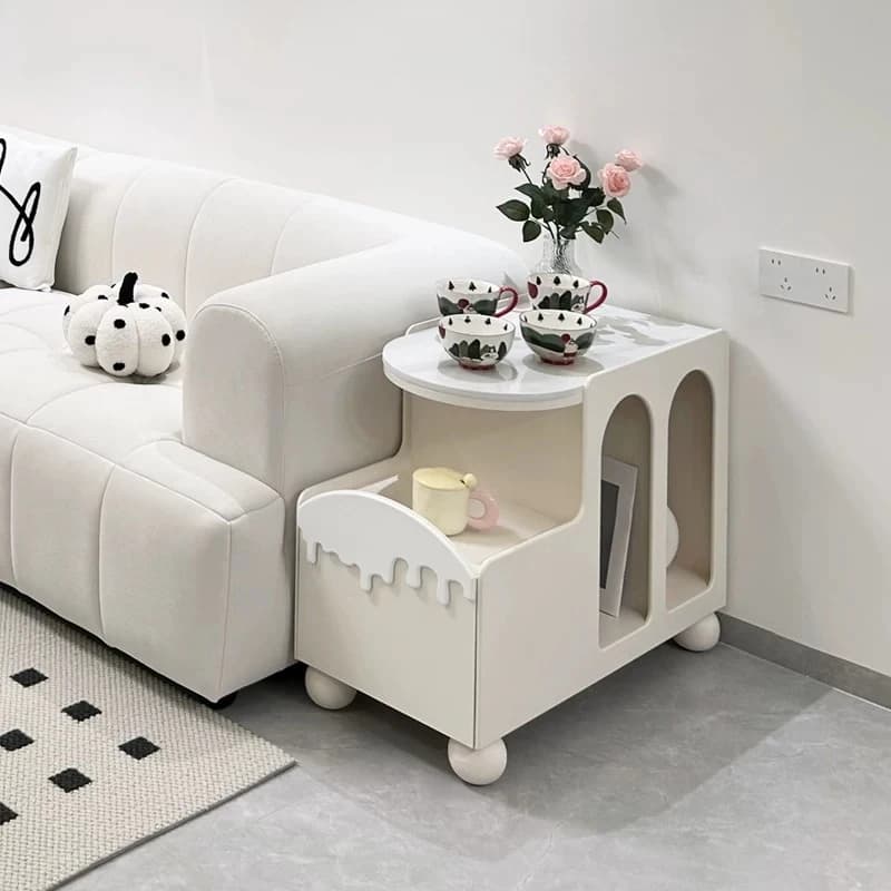 Shelf Home Side Design Cream Wind Bedside Table Sofa Side Organizing Rack Snack Shelf