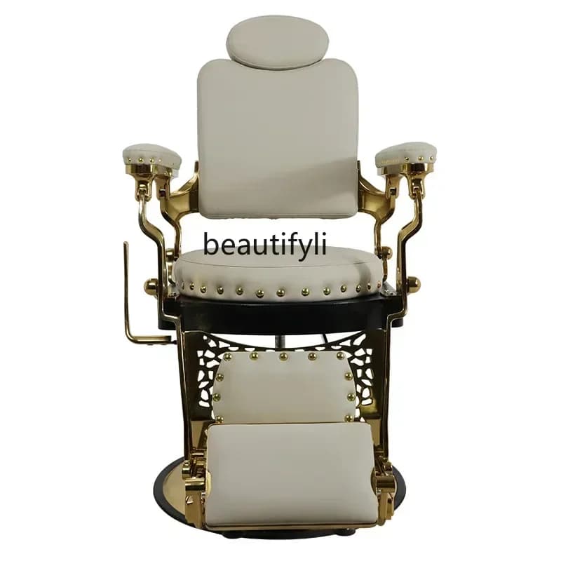 4yj15 Retro men's oil head chair can be reclined, haircut, beauty salon chair, lifting large chassis