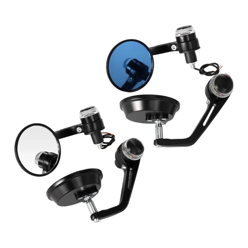 37JE Motorcycle Mirror Pair with Integrated Light Housing, Adjustable Round Bar End Mirrors for 7/8 in 22 mm Bars