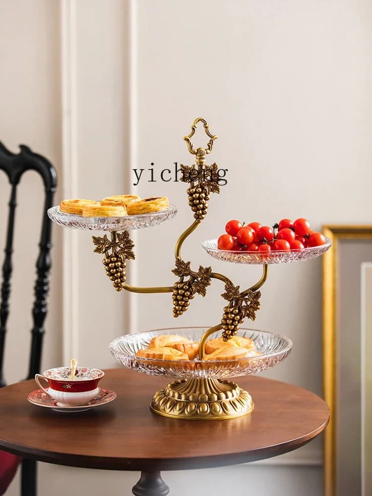 L7-14 European high-grade brass multi-layer fruit plate household living room coffee table ornament dining table snack tray