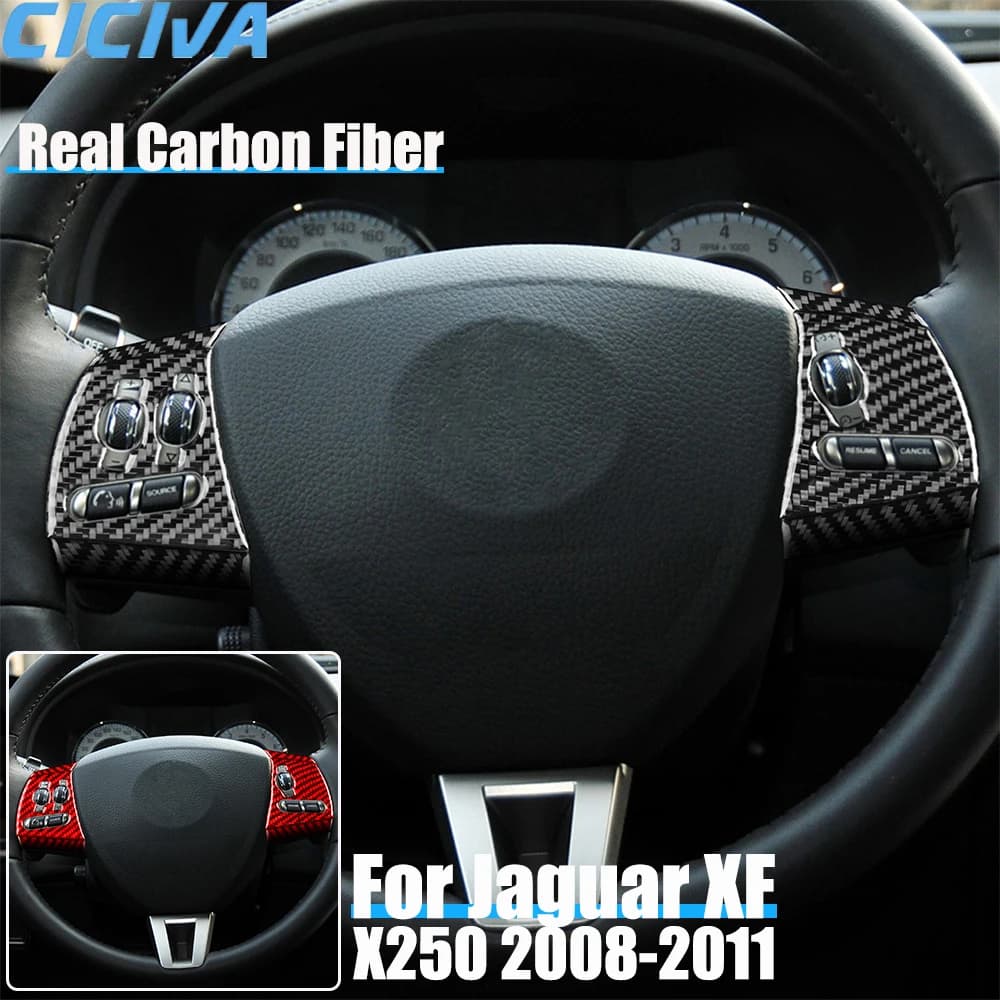 Real Carbon Fiber Car Accessories Steering Wheel Button Panel Trim Cover Soft Sticker For Jaguar XF X250 2008 2009 2010 2011