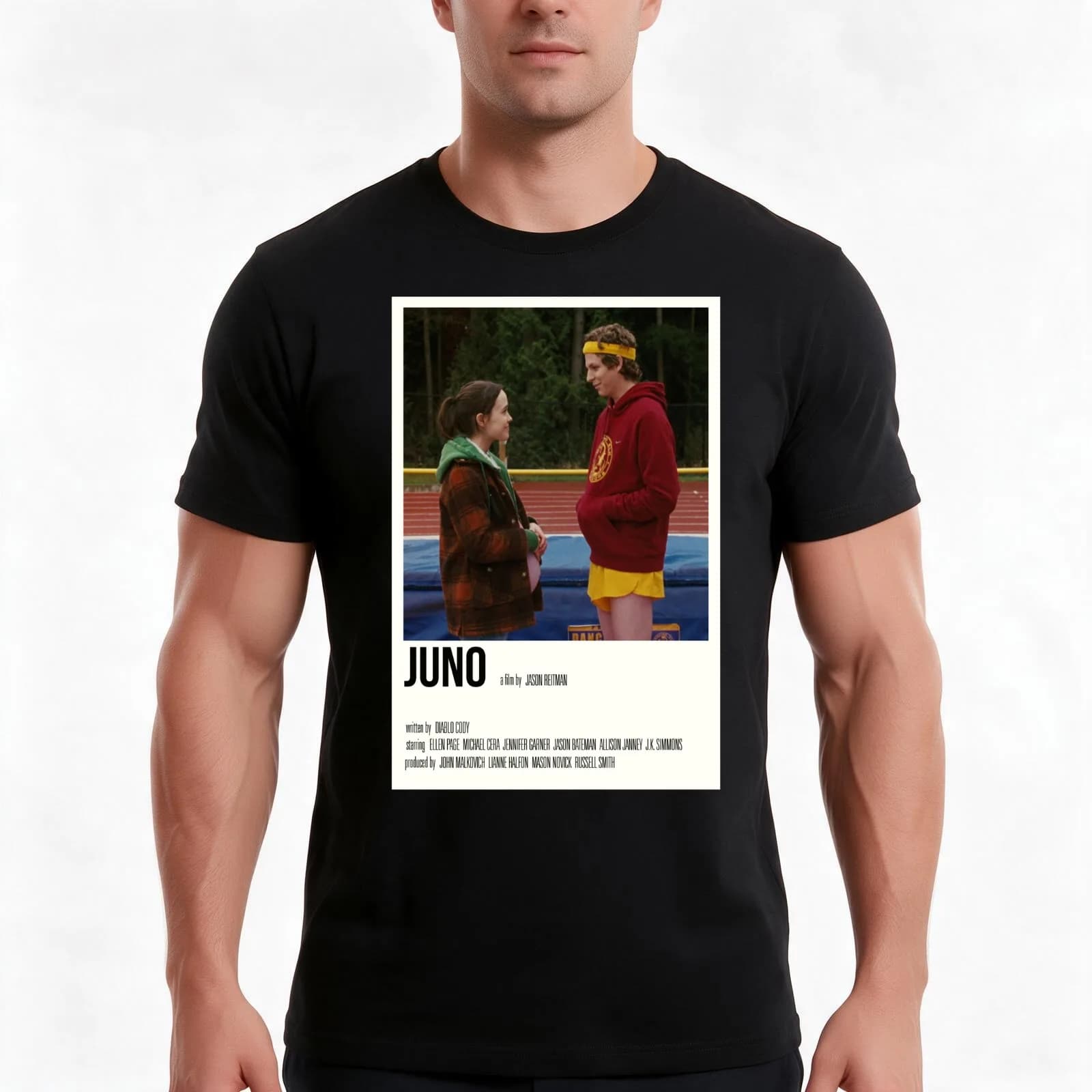 juno' film print T-Shirt, Summer Casual Cotton Tee, Oversized Streetwear Tops, Vintage Graphic Print, Loose Fit Short Sleeve