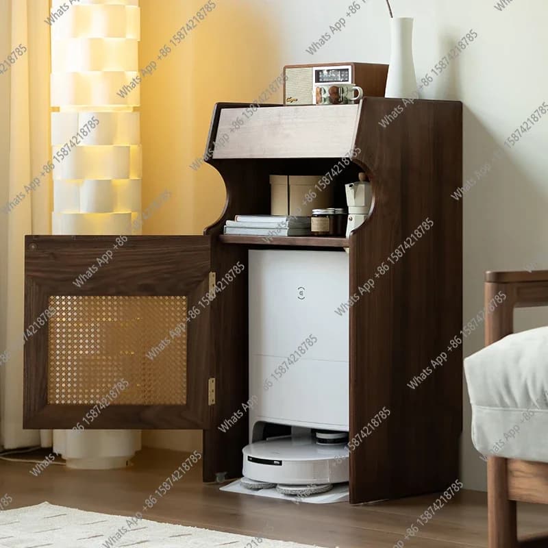 JJ North American Black Walnut Sweeping Robot Cabinet Rack Modern Storage Cabinet Solid Wood Sofa Side Few Cabinets TV Side